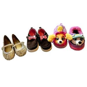Bundle of 3 pairs of little baby or toddler shoes and paw patrol slippers